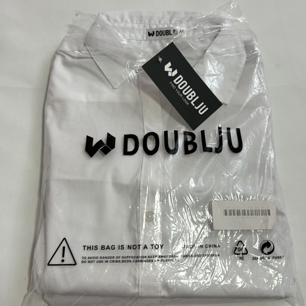 DOUBLJU Womens Shirt 3/4 Sleeve Collared Button Down Stretch White Sz M set of 2
